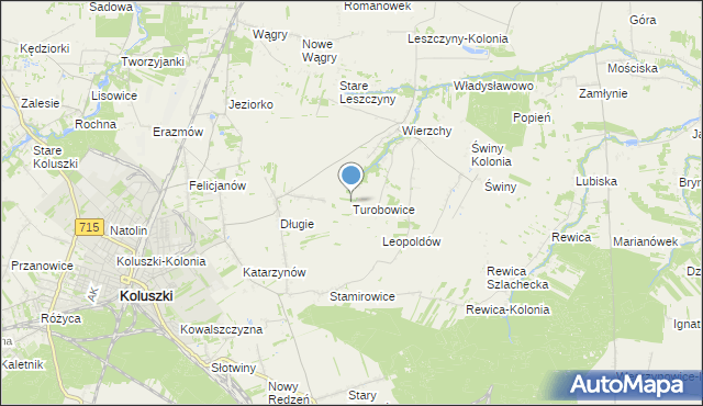 mapa Turobowice, Turobowice gmina Koluszki na mapie Targeo