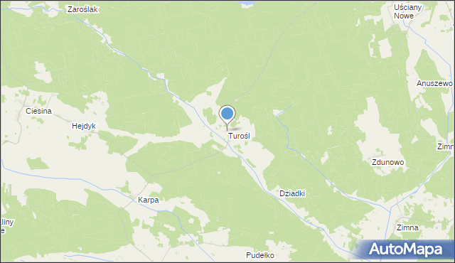mapa Turośl, Turośl gmina Pisz na mapie Targeo