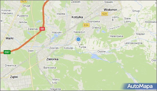 mapa Turów, Turów gmina Wołomin na mapie Targeo