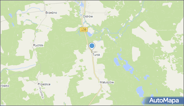 mapa Tursk, Tursk gmina Sulęcin na mapie Targeo