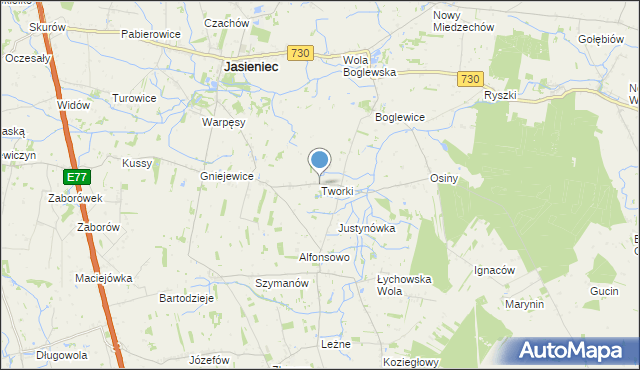 mapa Tworki, Tworki gmina Jasieniec na mapie Targeo