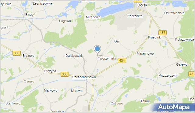 mapa Tworzymirki, Tworzymirki gmina Gostyń na mapie Targeo
