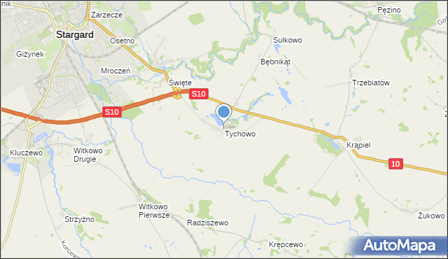 mapa Tychowo, Tychowo gmina Stargard na mapie Targeo