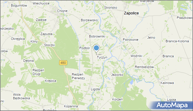 mapa Tyczyn, Tyczyn gmina Burzenin na mapie Targeo