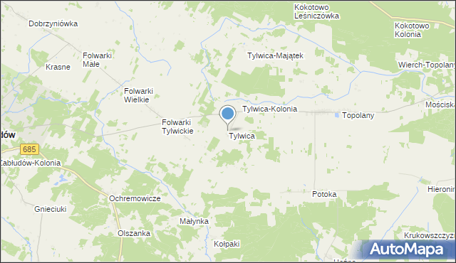 mapa Tylwica, Tylwica na mapie Targeo