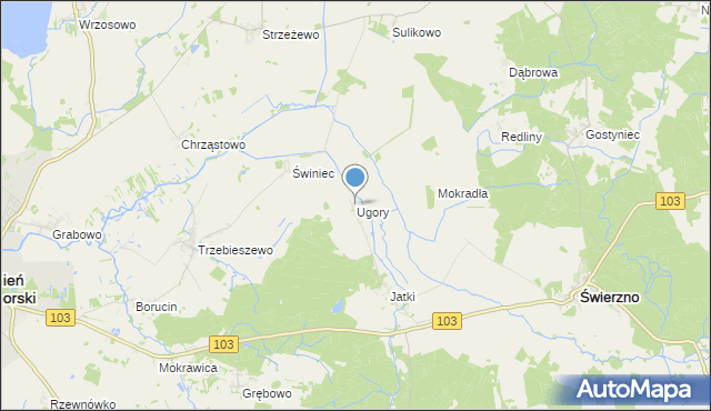 mapa Ugory, Ugory gmina Świerzno na mapie Targeo