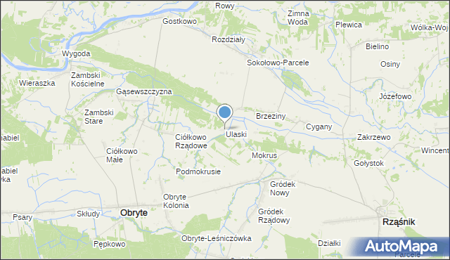 mapa Ulaski, Ulaski gmina Obryte na mapie Targeo