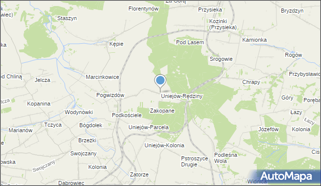 mapa Uniejów-Rędziny, Uniejów-Rędziny na mapie Targeo