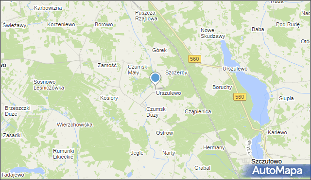 mapa Urszulewo, Urszulewo gmina Rogowo na mapie Targeo