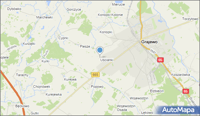 mapa Uścianki, Uścianki gmina Grajewo na mapie Targeo