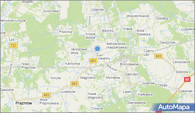 mapa Uwieliny, Uwieliny na mapie Targeo