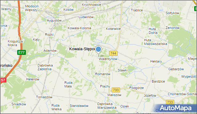 mapa Walentynów, Walentynów gmina Kowala na mapie Targeo