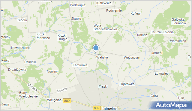 mapa Waliska, Waliska gmina Latowicz na mapie Targeo