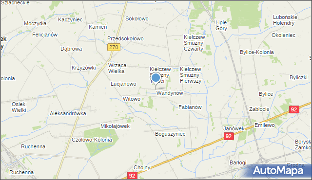 mapa Wandynów, Wandynów gmina Koło na mapie Targeo