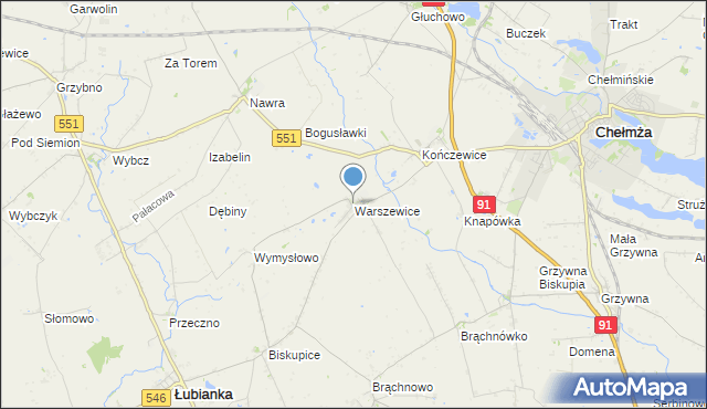 mapa Warszewice, Warszewice gmina Łubianka na mapie Targeo