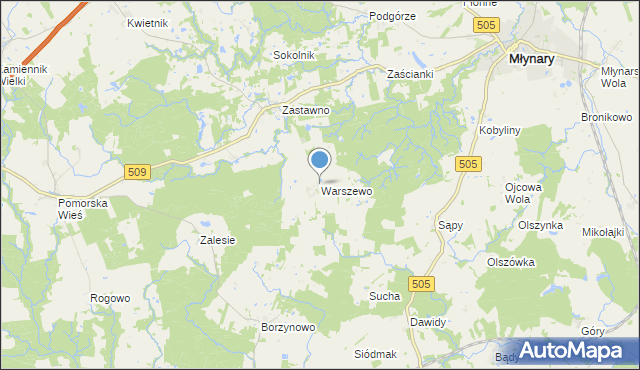 mapa Warszewo, Warszewo gmina Młynary na mapie Targeo