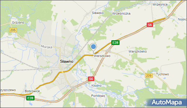 mapa Warszkowo, Warszkowo gmina Sławno na mapie Targeo
