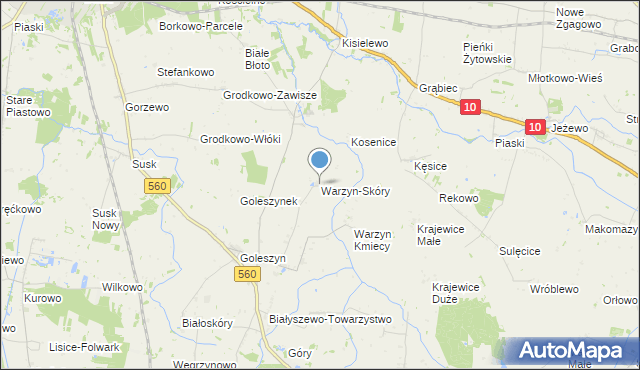 mapa Warzyn-Skóry, Warzyn-Skóry na mapie Targeo