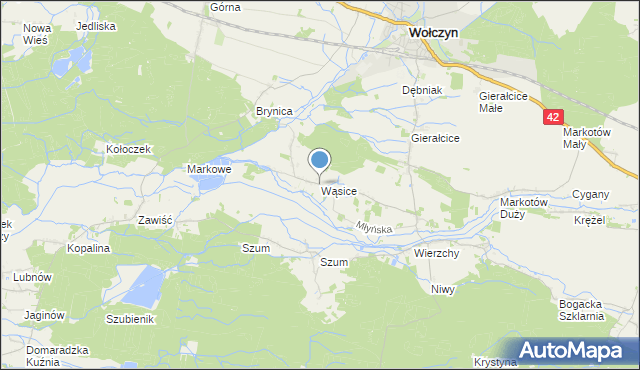 mapa Wąsice, Wąsice na mapie Targeo