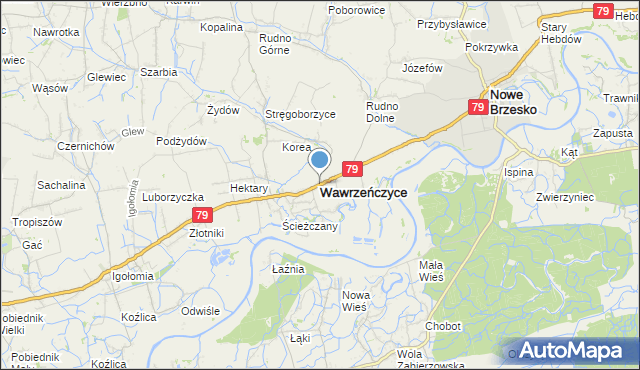 mapa Wawrzeńczyce, Wawrzeńczyce gmina Igołomia-Wawrzeńczyce na mapie Targeo