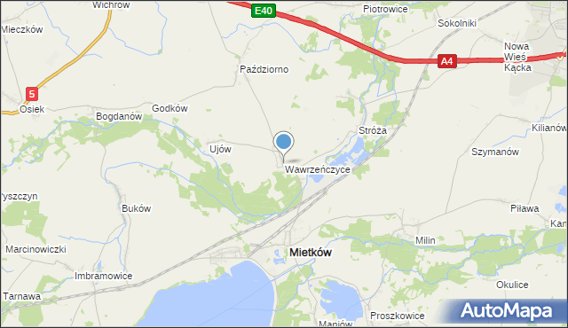 mapa Wawrzeńczyce, Wawrzeńczyce gmina Mietków na mapie Targeo