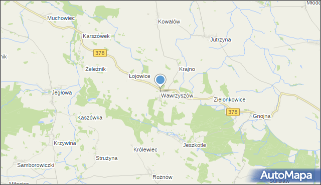 mapa Wawrzyszów, Wawrzyszów gmina Wiązów na mapie Targeo