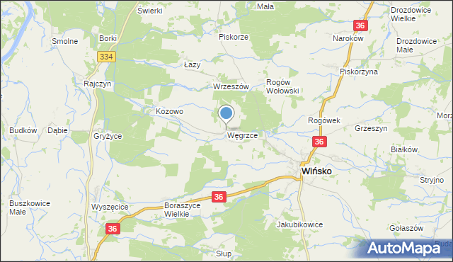 mapa Węgrzce, Węgrzce gmina Wińsko na mapie Targeo