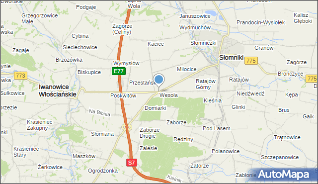 mapa Wesoła, Wesoła gmina Słomniki na mapie Targeo