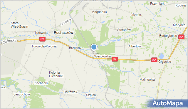 mapa Wesołówka, Wesołówka gmina Puchaczów na mapie Targeo