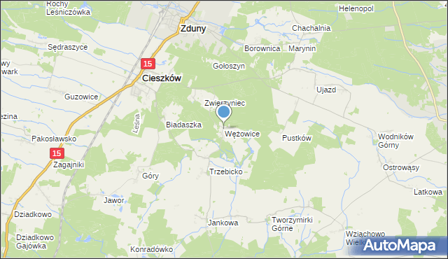 mapa Wężowice, Wężowice gmina Cieszków na mapie Targeo