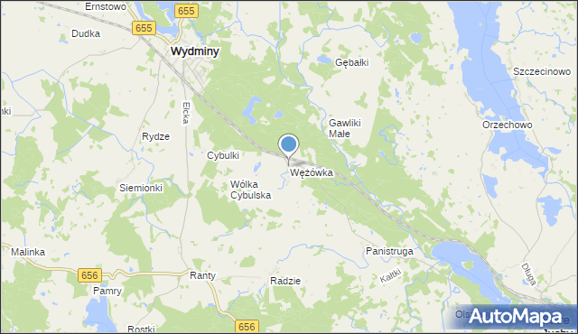mapa Wężówka, Wężówka gmina Wydminy na mapie Targeo