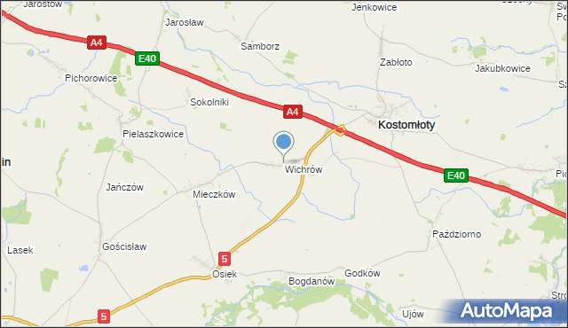 mapa Wichrów, Wichrów gmina Kostomłoty na mapie Targeo