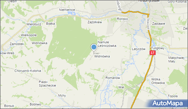 mapa Widniówka, Widniówka gmina Krasnystaw na mapie Targeo