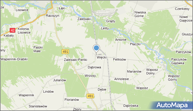 mapa Więcki, Więcki gmina Popów na mapie Targeo