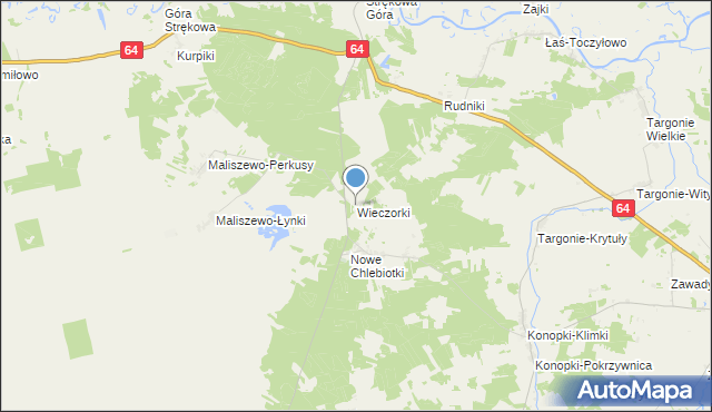 mapa Wieczorki, Wieczorki gmina Zawady na mapie Targeo