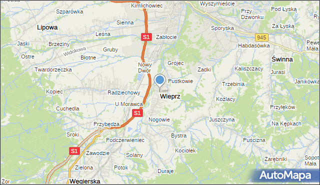 mapa Wieprz, Wieprz gmina Radziechowy-Wieprz na mapie Targeo