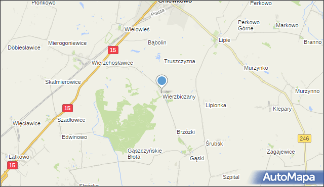 mapa Wierzbiczany, Wierzbiczany gmina Gniewkowo na mapie Targeo
