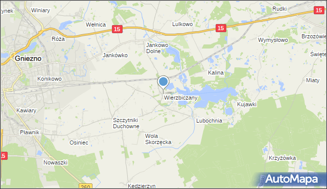 mapa Wierzbiczany, Wierzbiczany gmina Gniezno na mapie Targeo