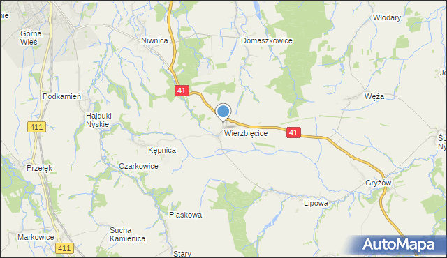 mapa Wierzbięcice, Wierzbięcice gmina Nysa na mapie Targeo