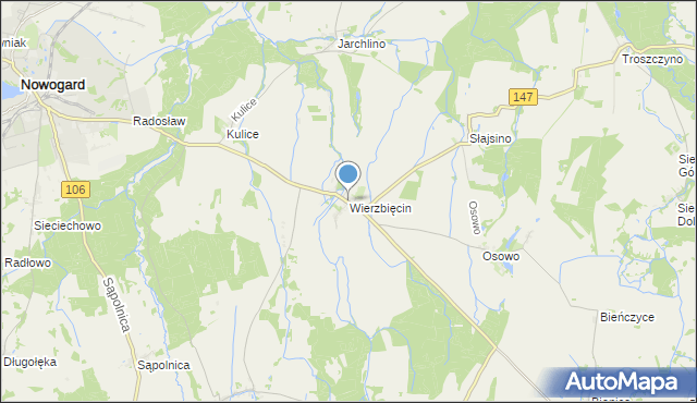 mapa Wierzbięcin, Wierzbięcin gmina Nowogard na mapie Targeo