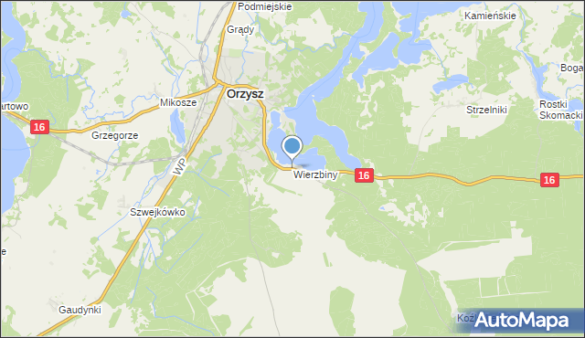 mapa Wierzbiny, Wierzbiny gmina Orzysz na mapie Targeo