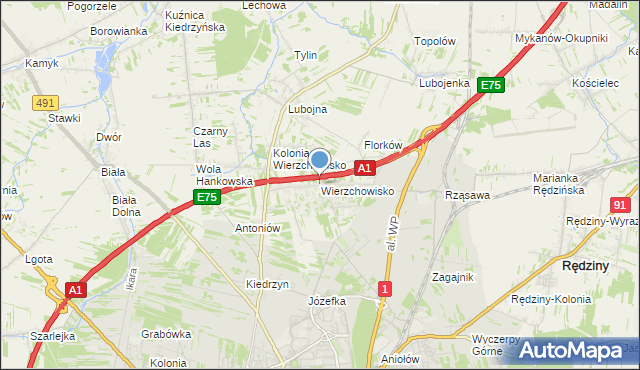 mapa Wierzchowisko, Wierzchowisko gmina Mykanów na mapie Targeo