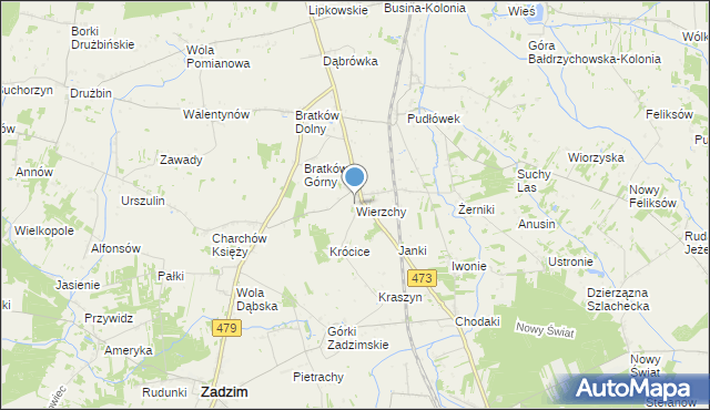 mapa Wierzchy, Wierzchy gmina Zadzim na mapie Targeo