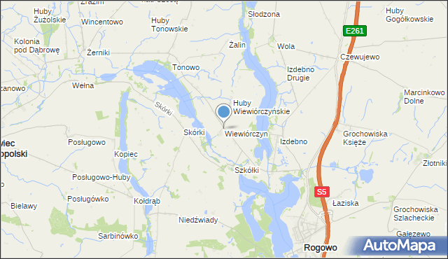 mapa Wiewiórczyn, Wiewiórczyn gmina Rogowo na mapie Targeo