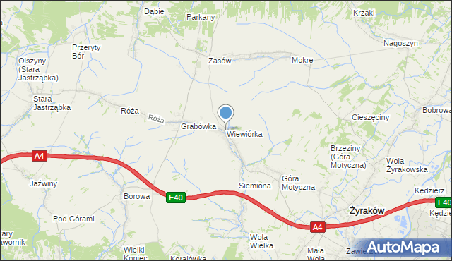 mapa Wiewiórka, Wiewiórka gmina Żyraków na mapie Targeo