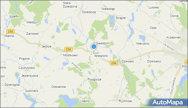 mapa Wiewiórki, Wiewiórki gmina Barlinek na mapie Targeo