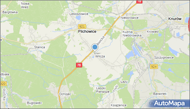 mapa Wilcza, Wilcza gmina Pilchowice na mapie Targeo