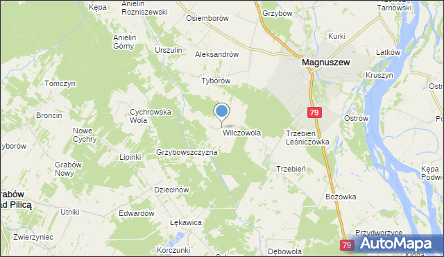 mapa Wilczowola, Wilczowola gmina Magnuszew na mapie Targeo