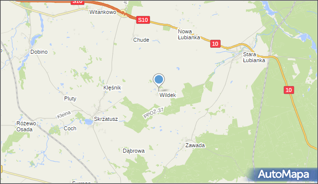 mapa Wildek, Wildek gmina Szydłowo na mapie Targeo