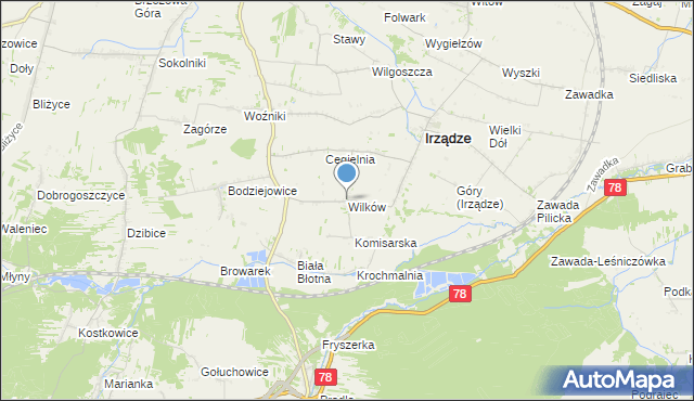 mapa Wilków, Wilków gmina Irządze na mapie Targeo
